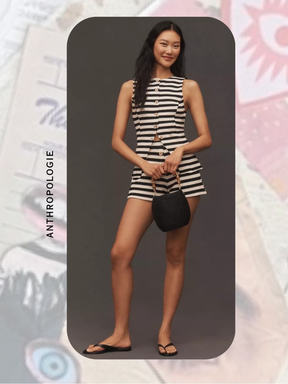 🎉Anthropologie Black & White Striped Knit Button Up Sleeveless Vest Top - Picture 4 of 15
